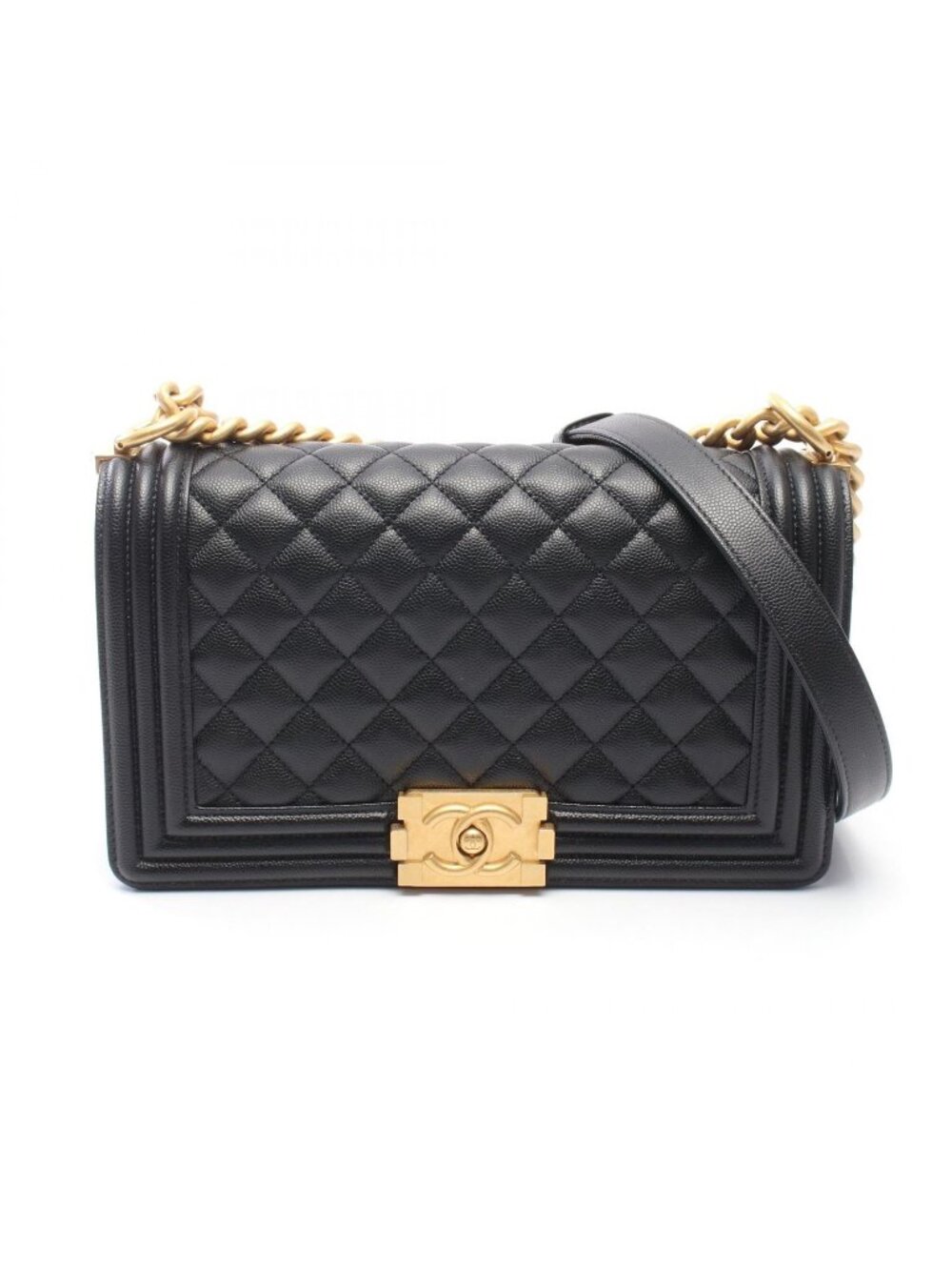 Chanel Shoulder Bag Boy Black Caviar Leather Chain